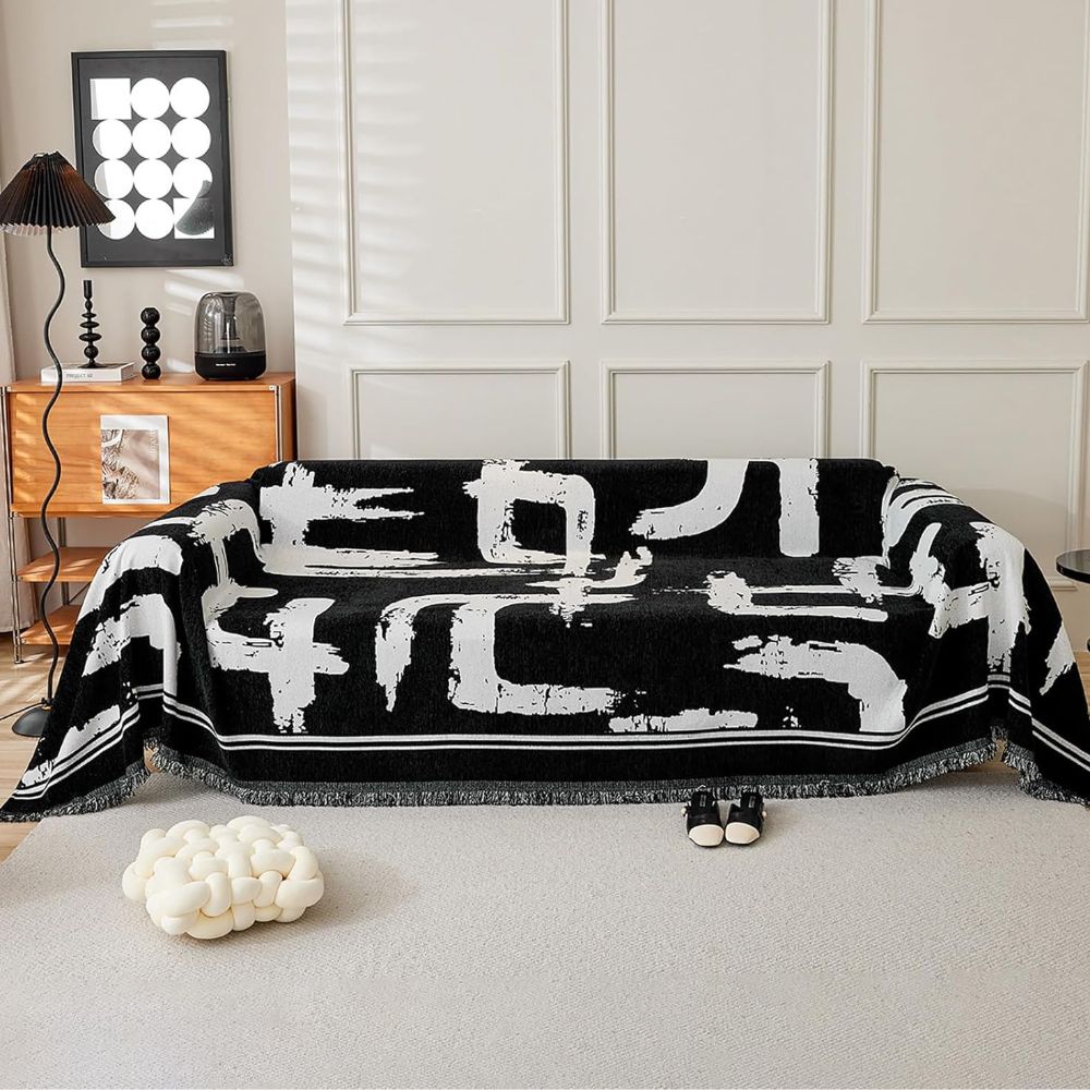Reversible Brushstroke Art Sofa Cover in Premium Chenille