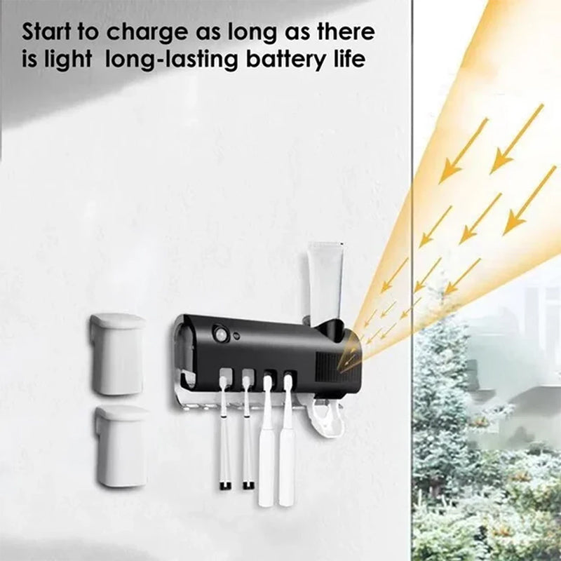 Smart UV Light Toothbrush Holder with Wall-Mounted Toothpaste Dispenser