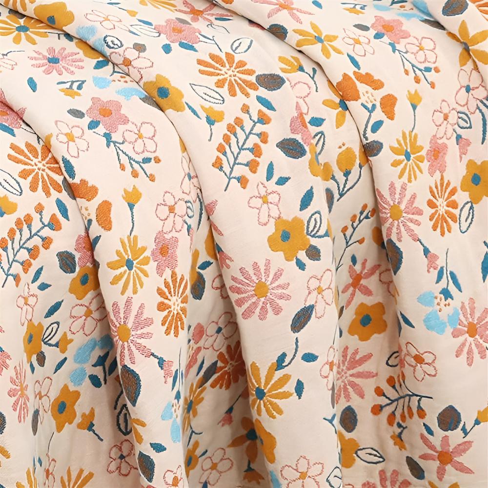 Reversible Floral Tassel Blanket in Cotton
