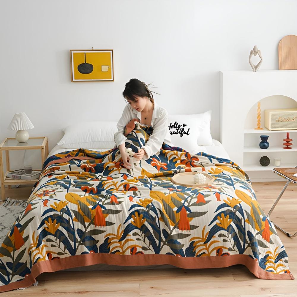 Organic Cotton Boho Floral Blanket