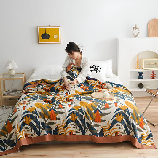 Organic Cotton Boho Floral Blanket