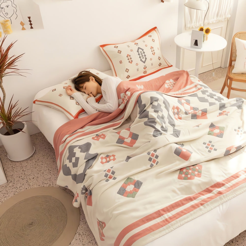 Chevron Pattern Four-Layer Eco-Friendly Cotton Blanket