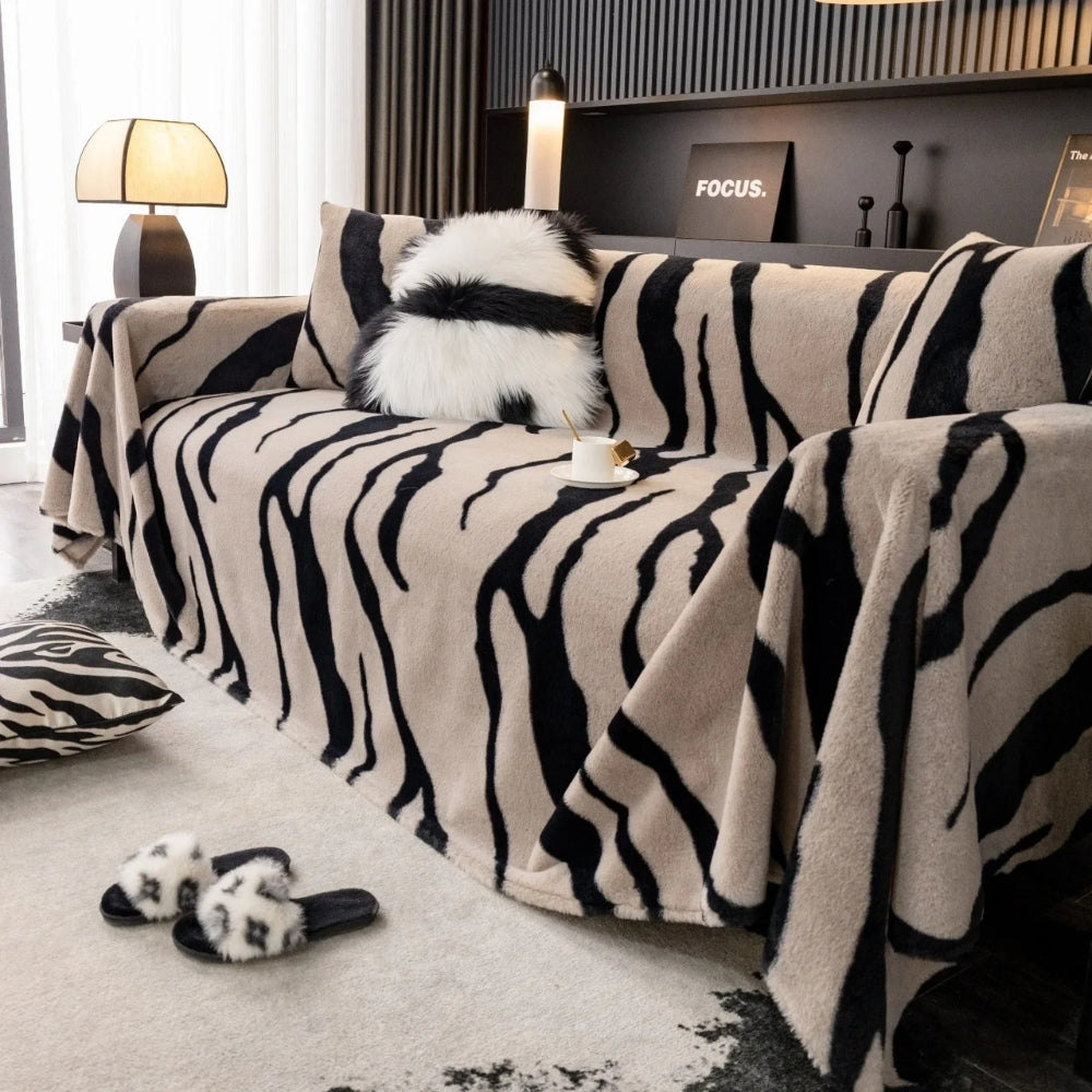 Zebra Print Fleece Sofa Cover
