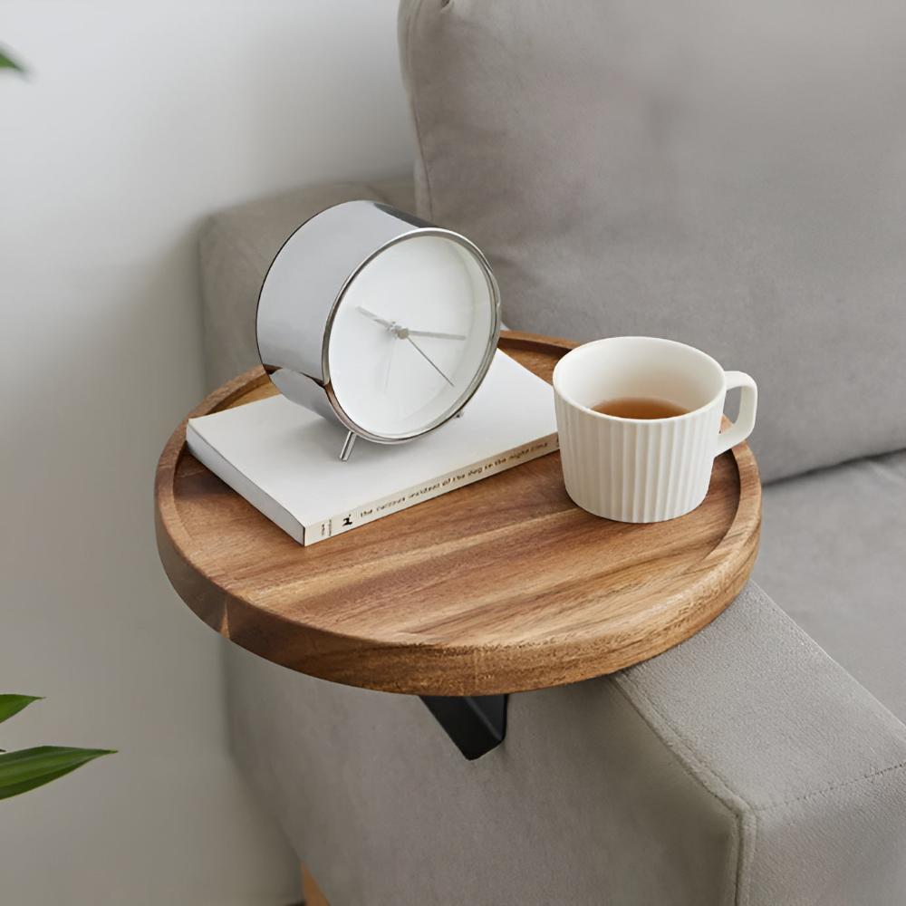 Walnut Clip-On Sofa Armrest Tray