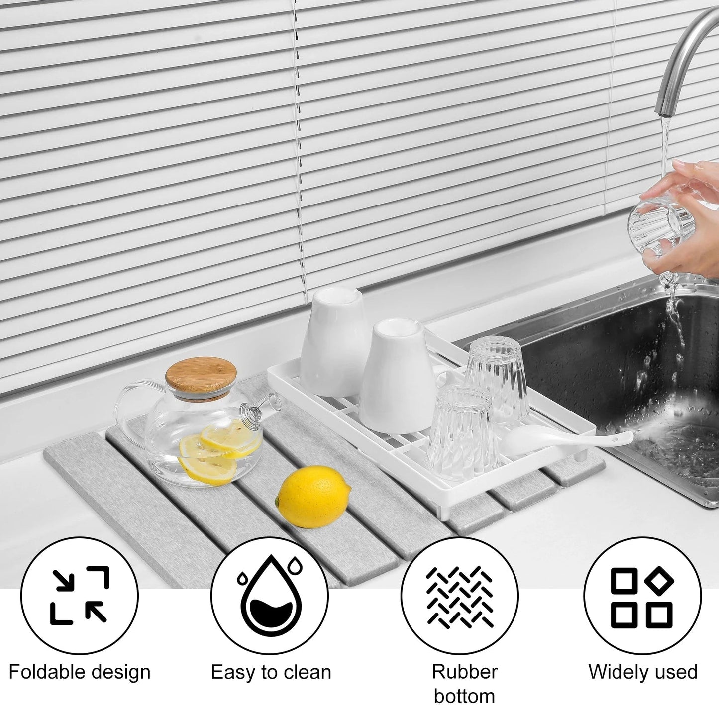 Foldable Diatomite Stone Dish Drying Mat with Non-Slip Base
