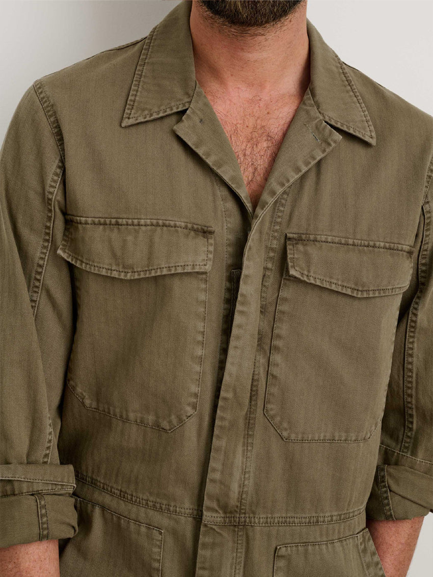 Men's Slim Fit Military Zip Jumpsuit in Cotton Herringbone