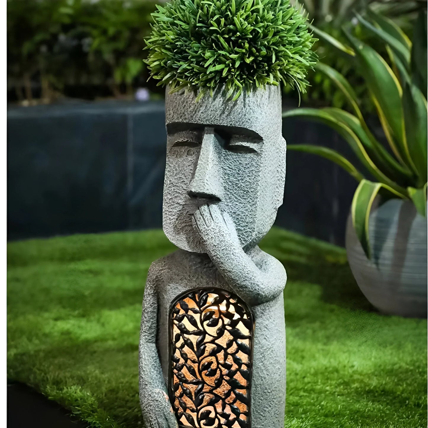 Solar LED Face Planter with Abstract Design