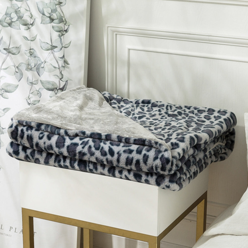 Leopard Print Faux Fur Throw Blanket