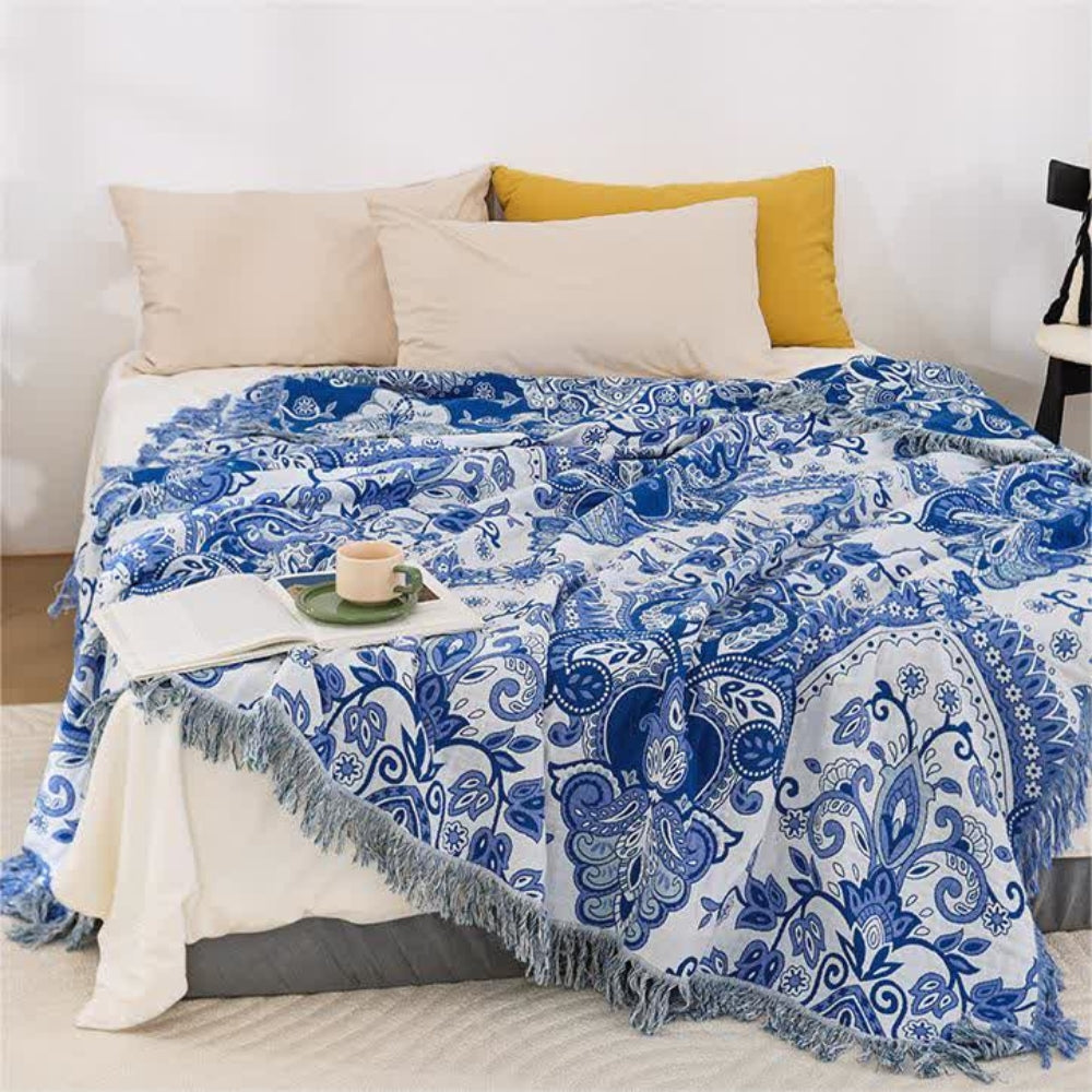 Paisley Pattern Cotton Blanket with Tassels