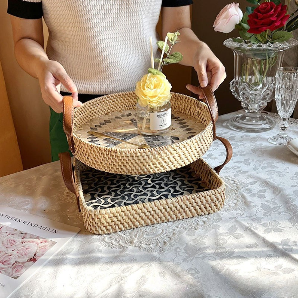 Handcrafted Eco-Friendly Rattan Tray in Assorted Patterns