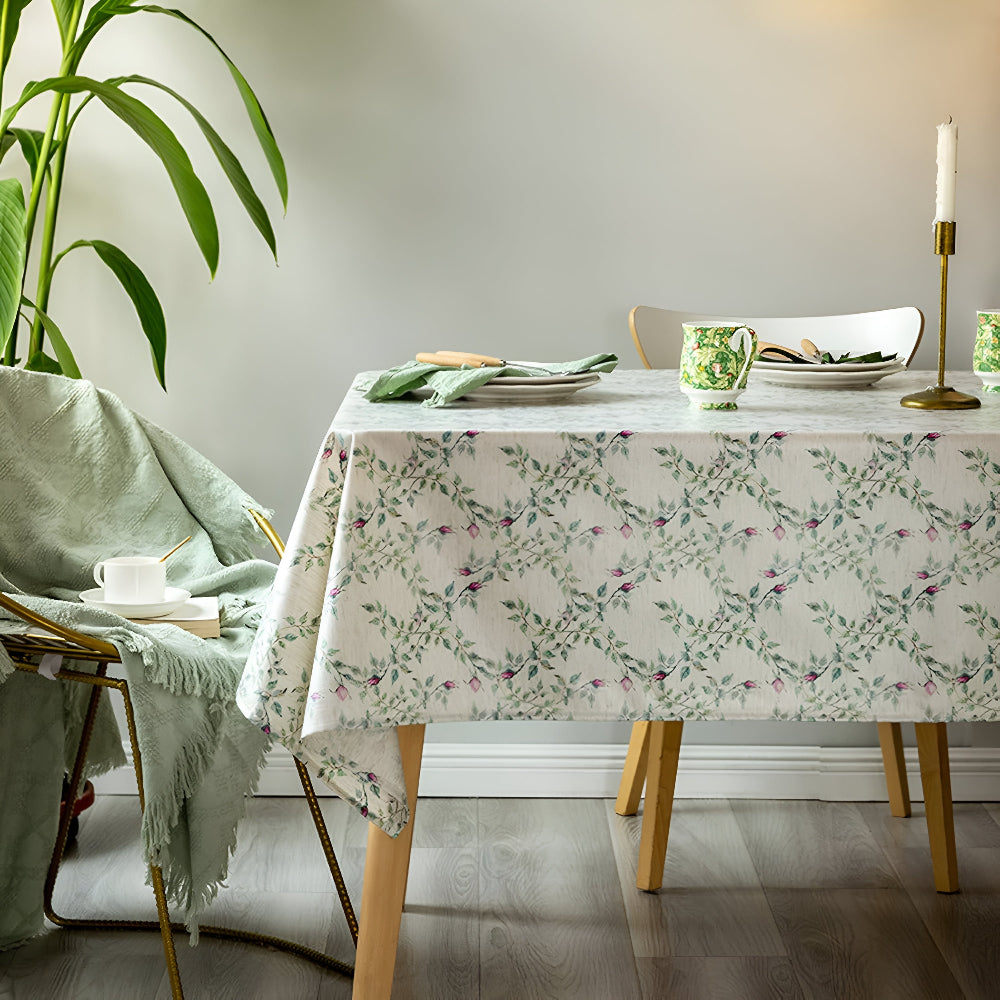 Floral Microfiber Tablecloth with Earthy Motifs