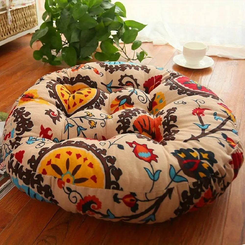 Round Floral Boho Cushion for Floor Seating