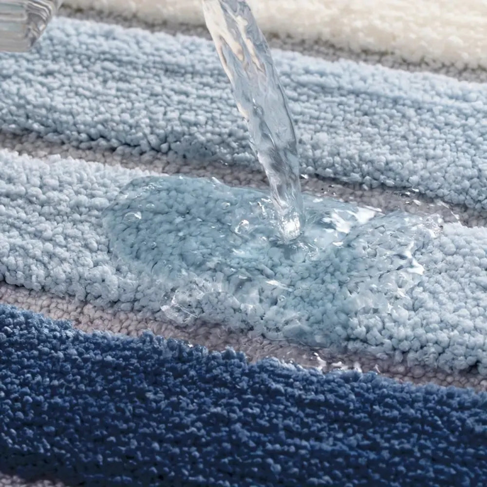 Ultra-Soft Striped Absorbent Bath Mat with Non-Slip Backing