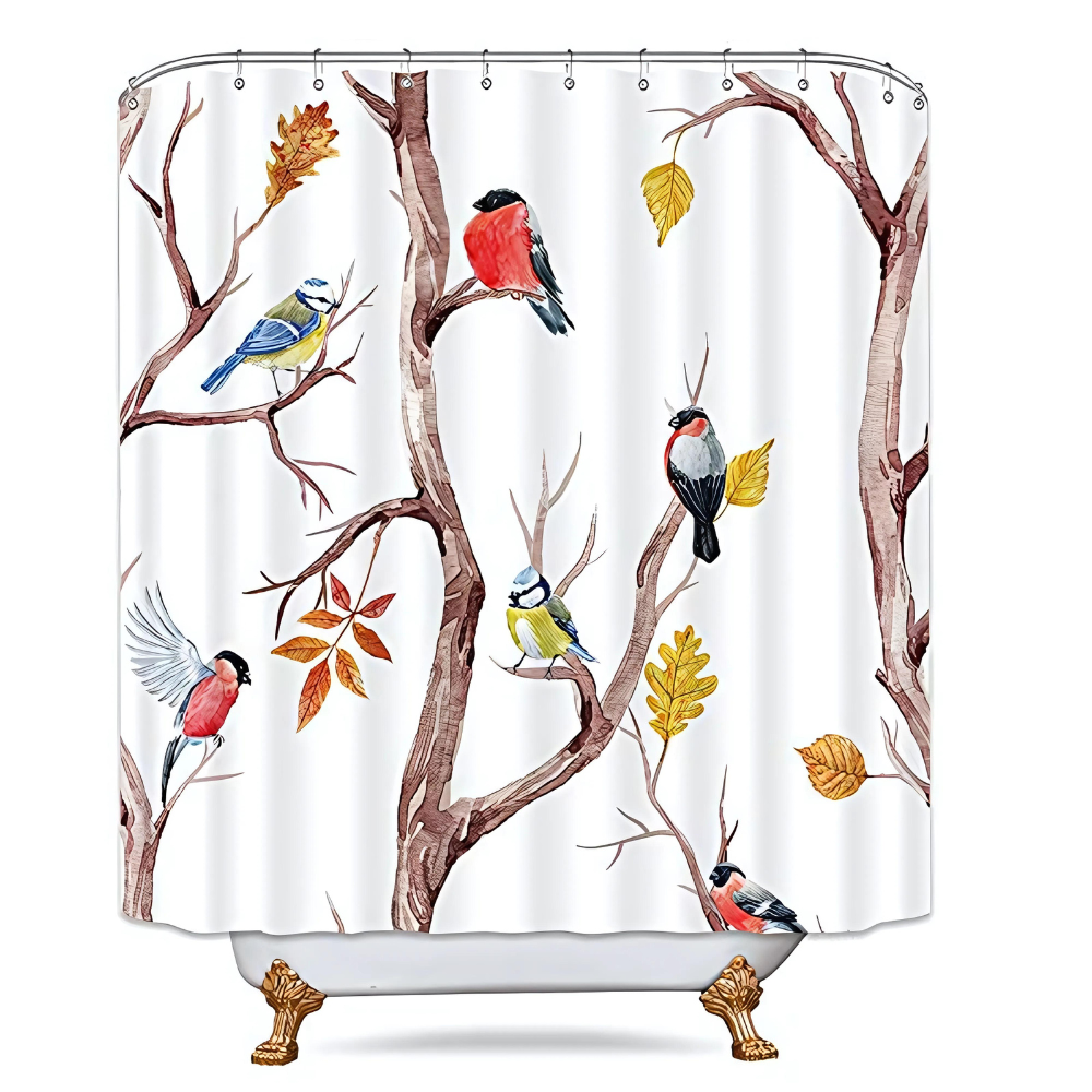 Nature-Inspired Waterproof Bird & Tree Branches Shower Curtain