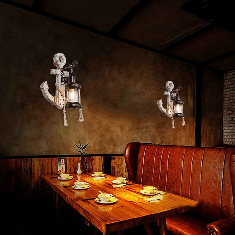 Vintage Anchor LED Wall Light - Industrial Metal and Wood Design