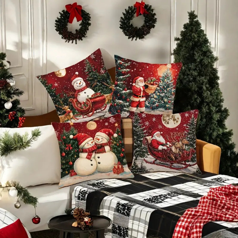 Santa Claus Sleigh Christmas Cushion Cover 18x18 Inch