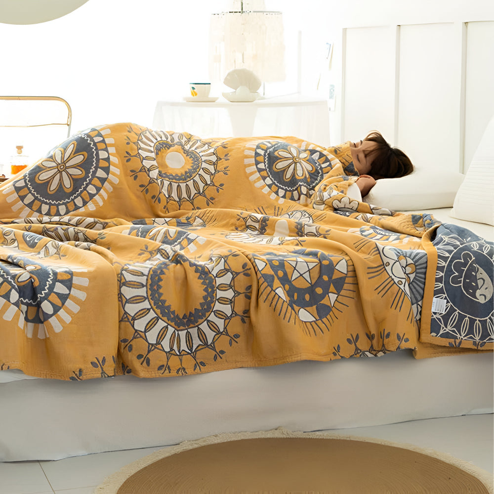 Radiant Circles Cotton Blanket - Eco-Friendly Mandala Design