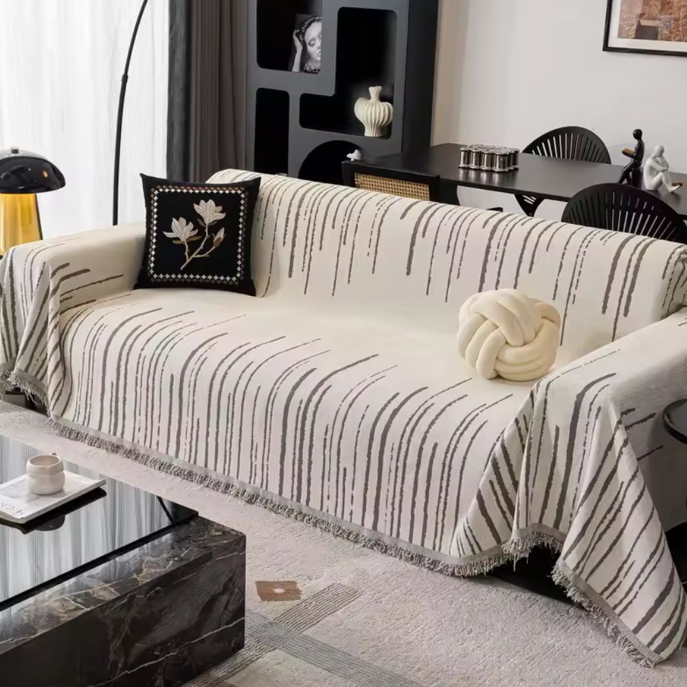 Velour Cascade Sofa Cover in Earthy Brushstroke Design