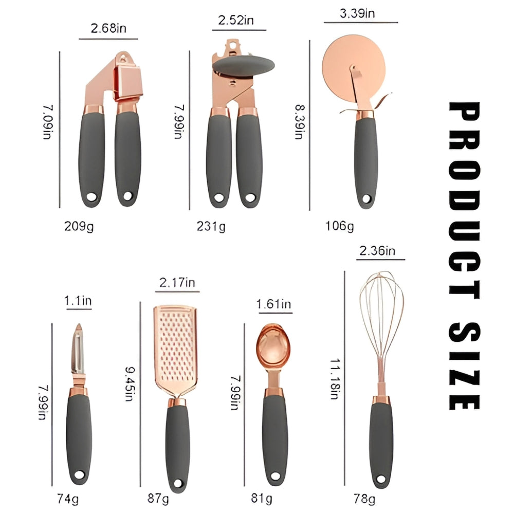 Rose Gold Stainless Steel Cooking Utensil Set with Silicone Handles
