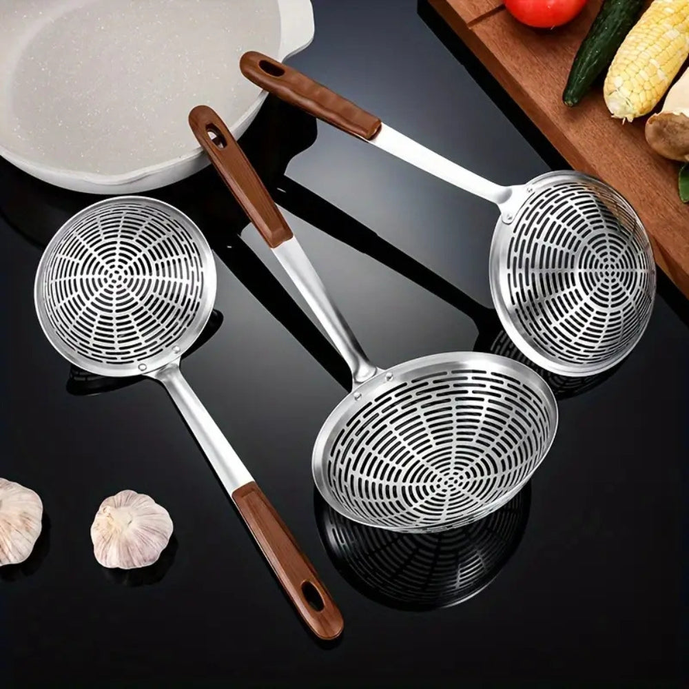 Stainless Steel Strainer Ladle with Wooden Handle
