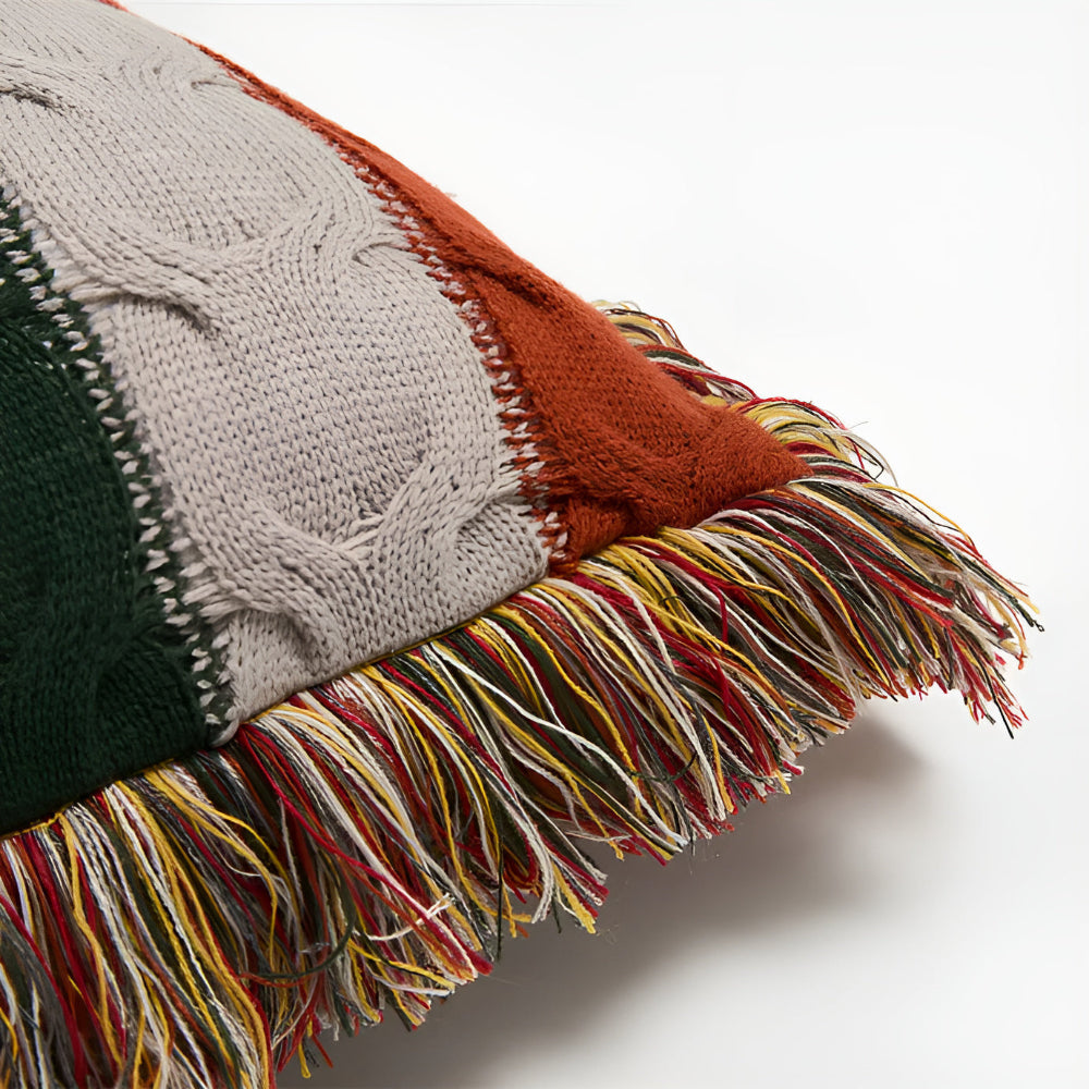 Colorful Cable Knit Cushion in Warm Autumn Hues