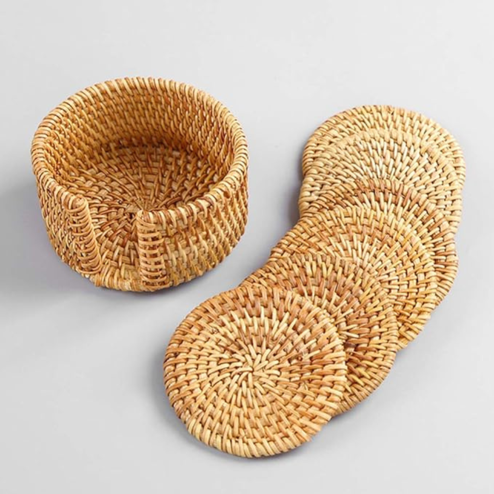 Handmade Rattan Coaster Set - Rustic 3-Inch Drink Protectors