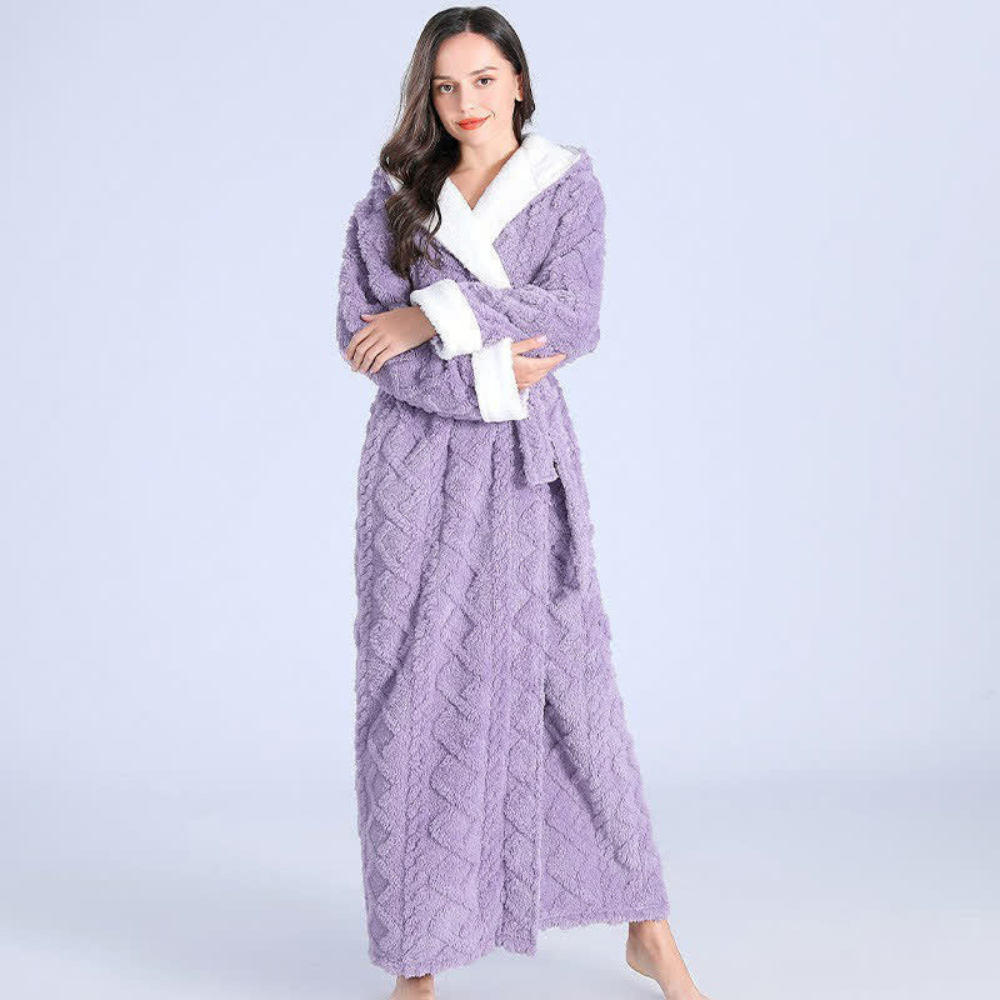 Plush Long Hooded Bathrobe with Pockets