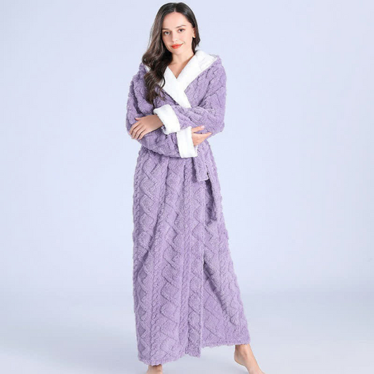Plush Long Hooded Bathrobe with Pockets