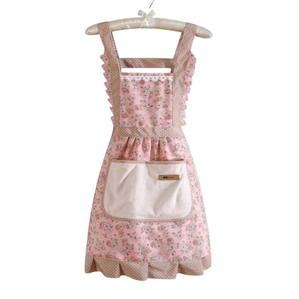 Floral Cotton Kitchen Apron with Pockets