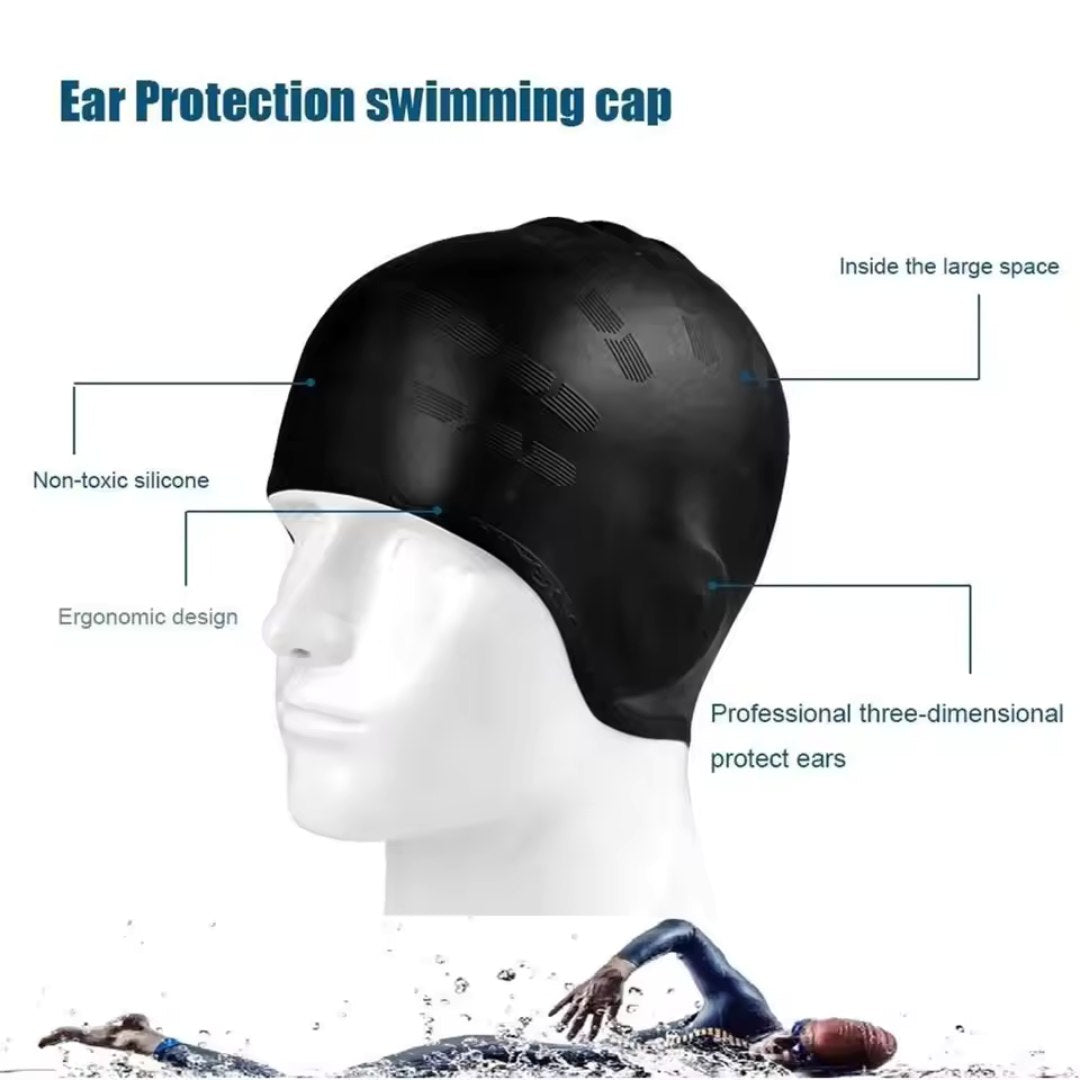 Silicone Swim Cap with Ear Protection for Long Hair