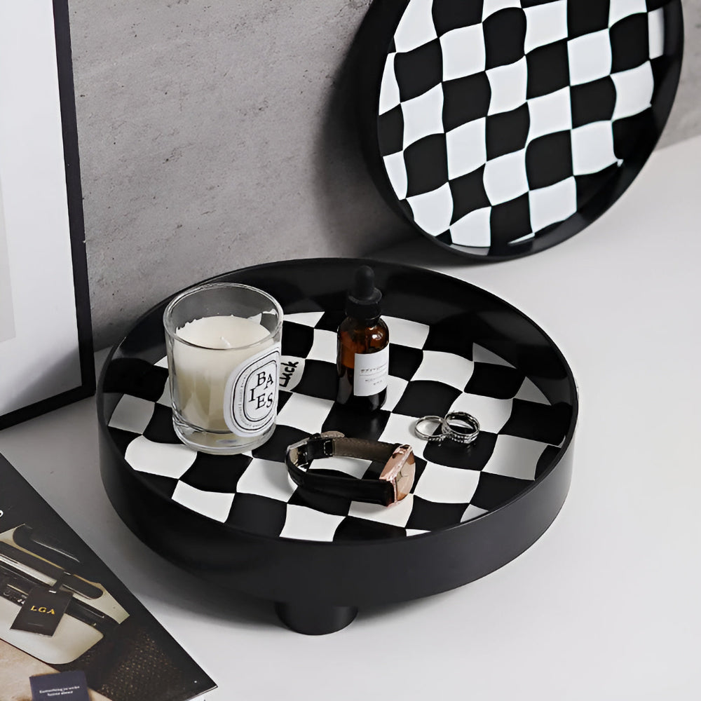Round Checkerboard Storage Tray for Organizing Essentials