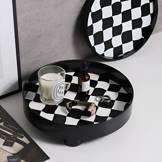 Round Checkerboard Storage Tray for Organizing Essentials