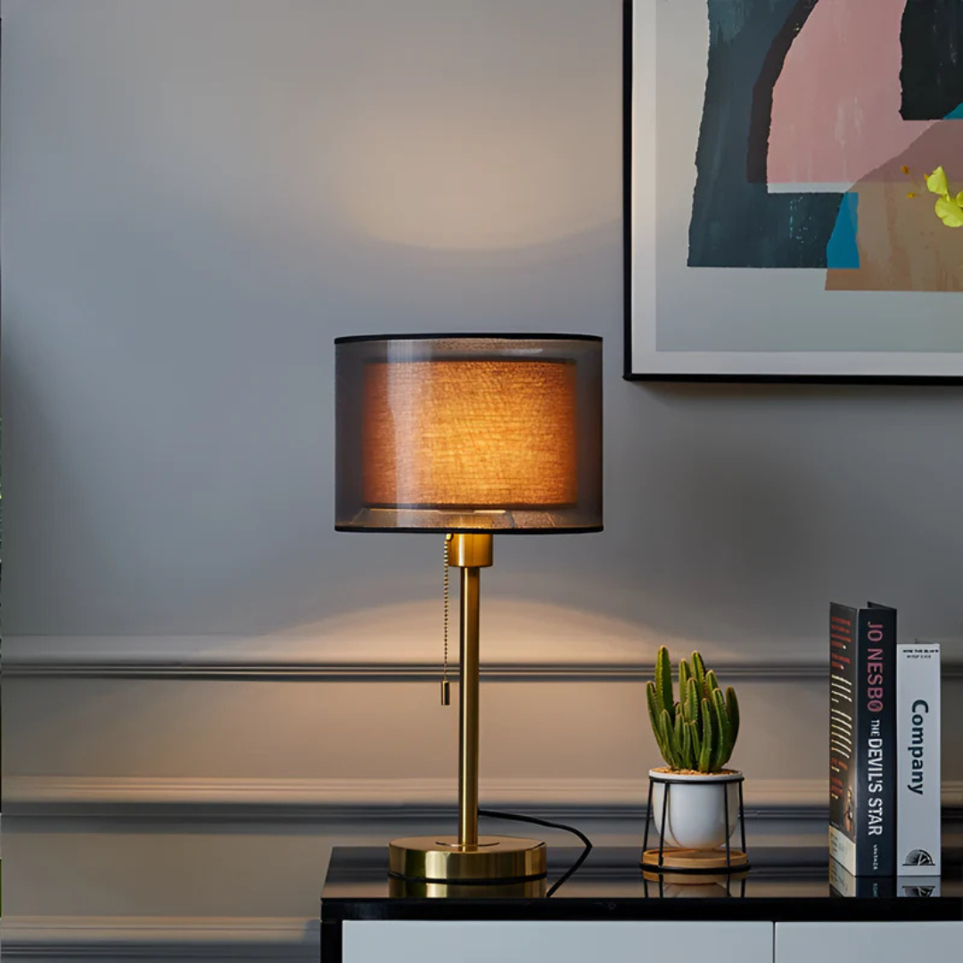 Double Fabric Shade Table Lamp with Metal Base