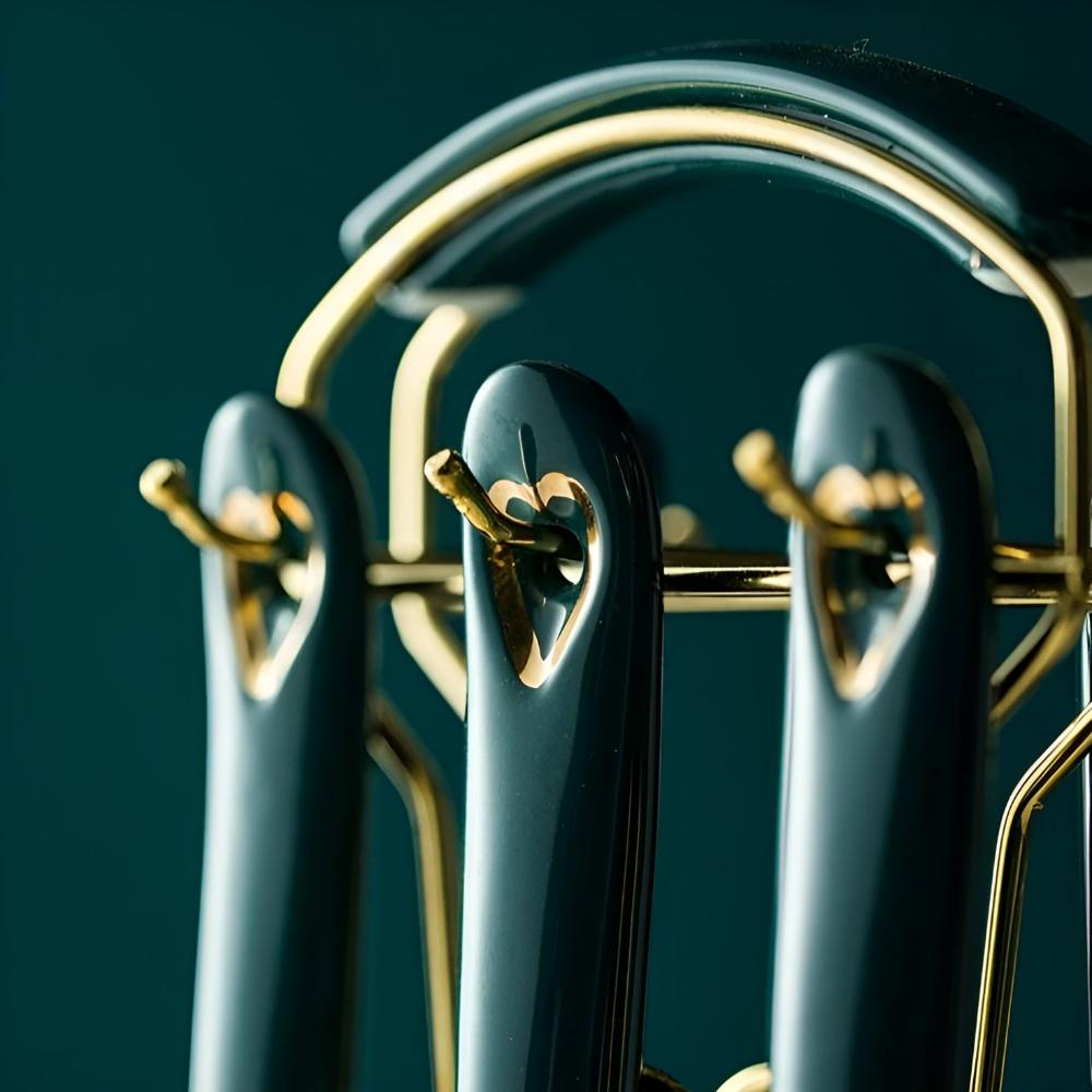 Golden Stainless Steel Utensil Set with Ergonomic Handles and Storage Rack