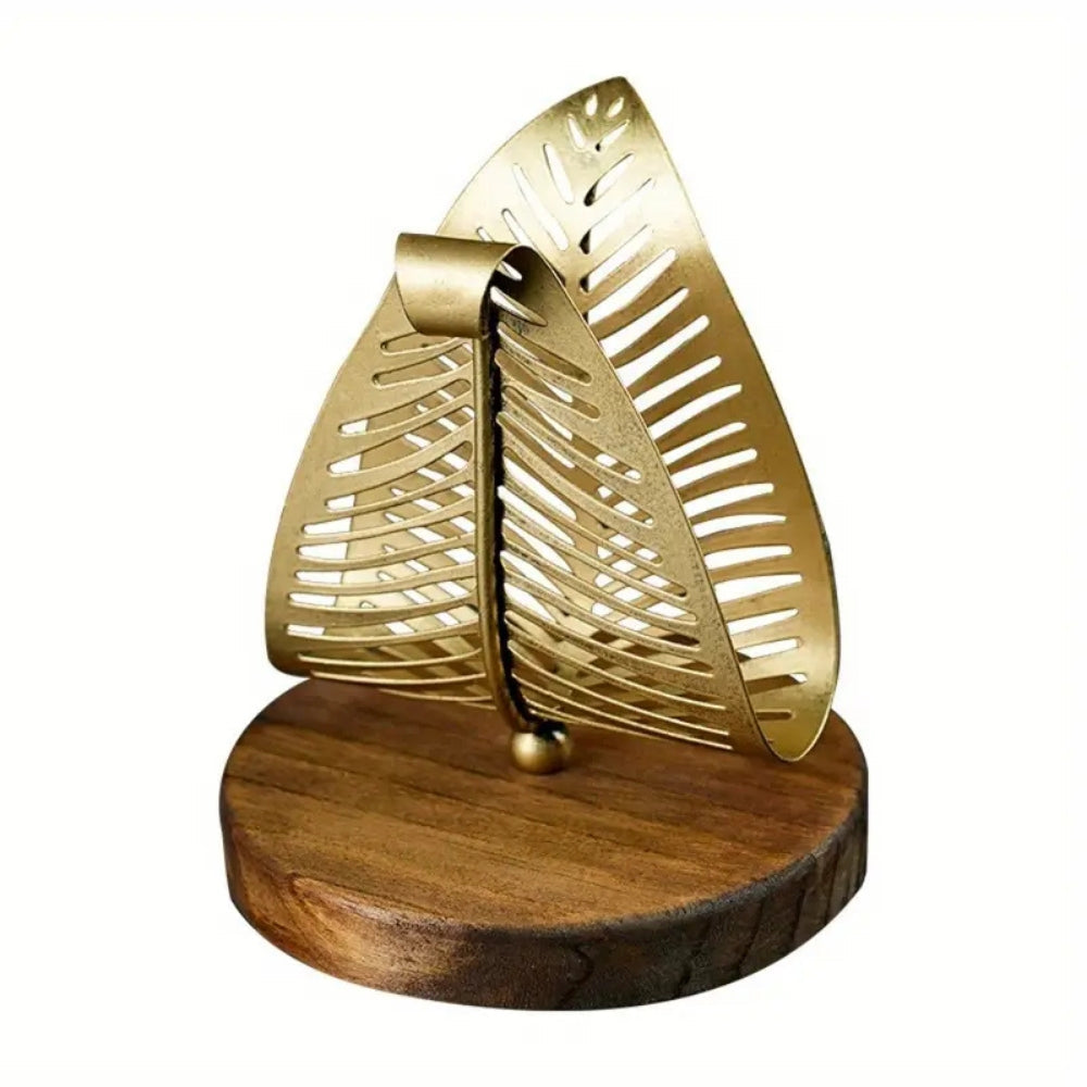 Iron Leaf Tissue Holder with Wooden Base