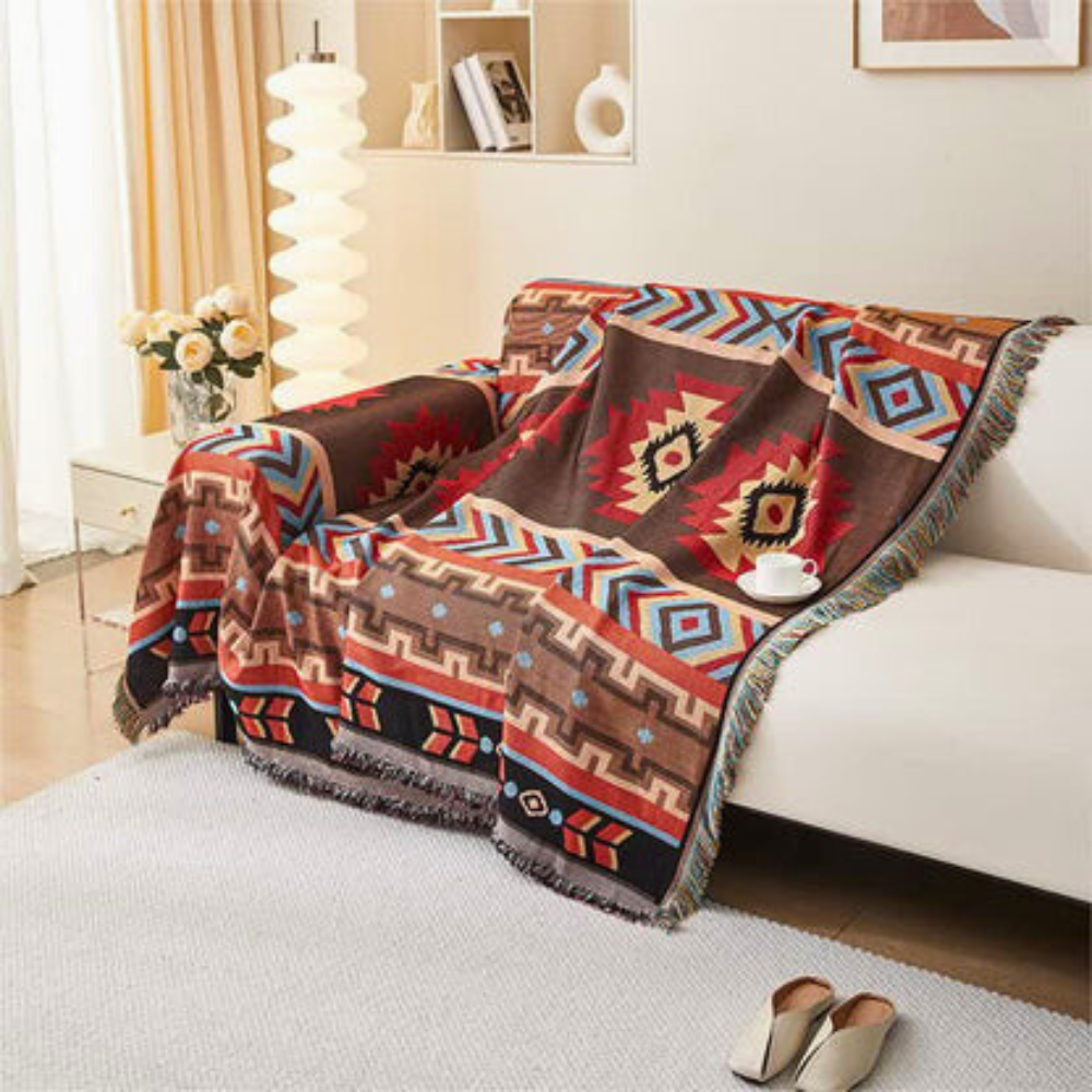 Boho Geometric Throw Sofa Cover with Tassels