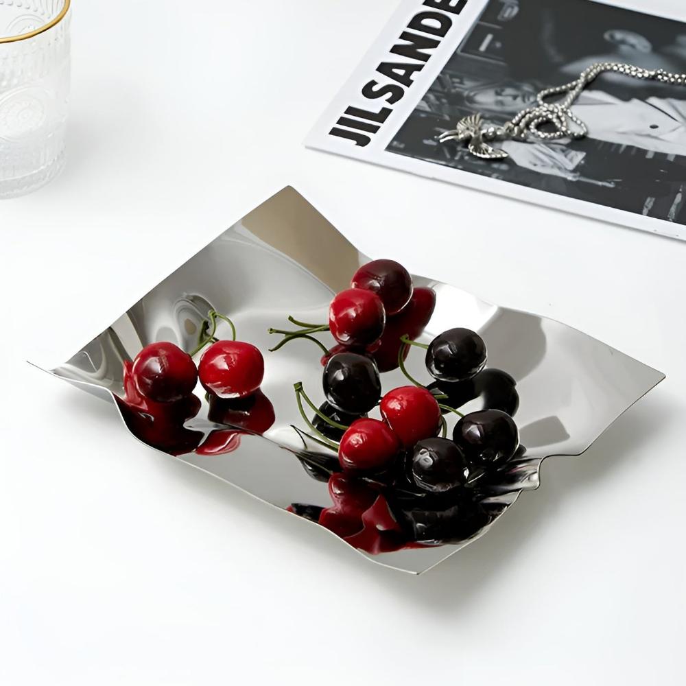 Sculpted Chrome Accent Tray for Jewelry and Accessories