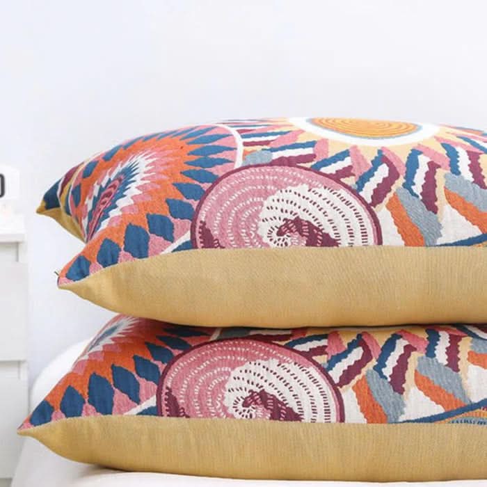 Cotton Pillowcase with Nordic Sun Design and Button Closure