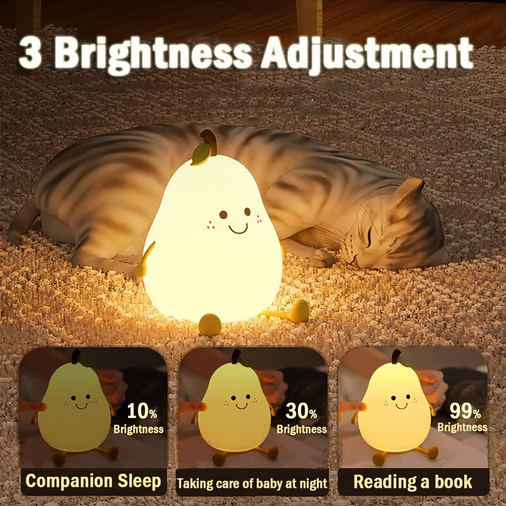 Pear-Shaped LED Night Light with USB Charger and Warm White Glow