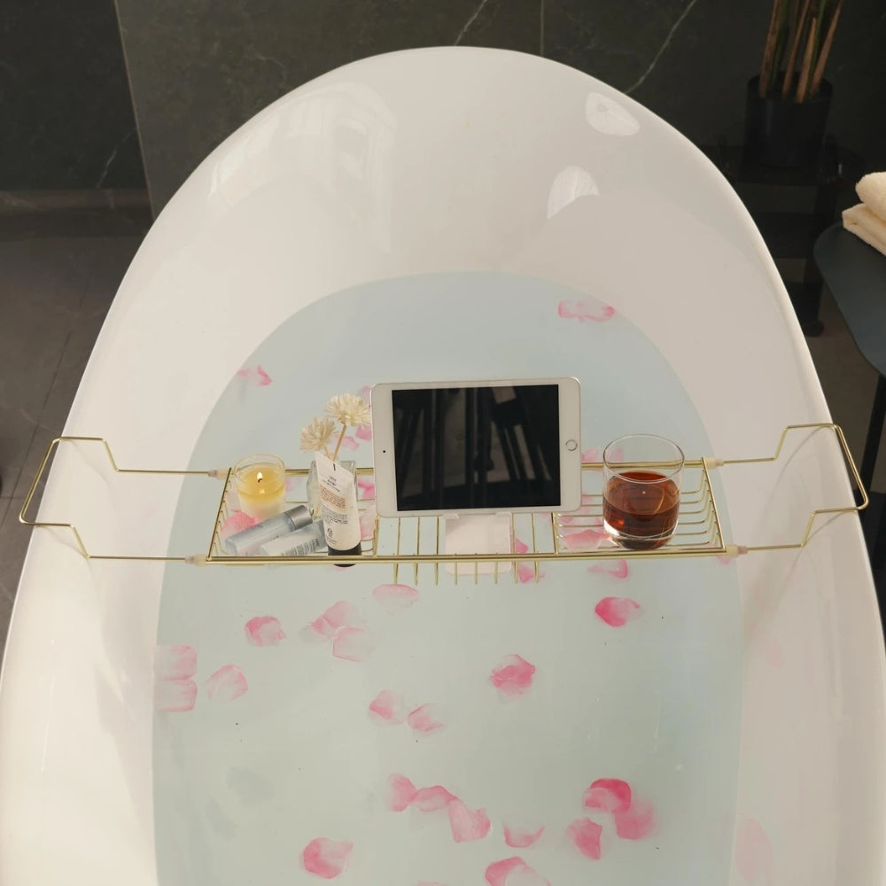 Adjustable Stainless Steel Bathtub Caddy Tray with Gold Finish