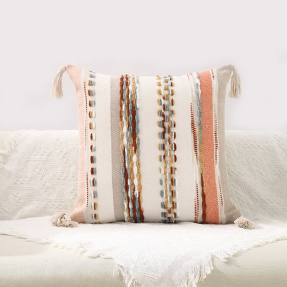 Double-Sided Boho Stripe Cushion Cover with Tassels