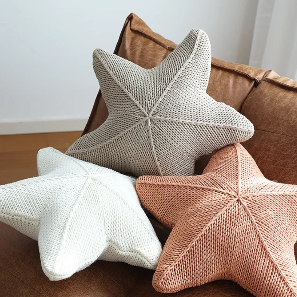 Hand-Knitted Starfish Cushion for Coastal Decor
