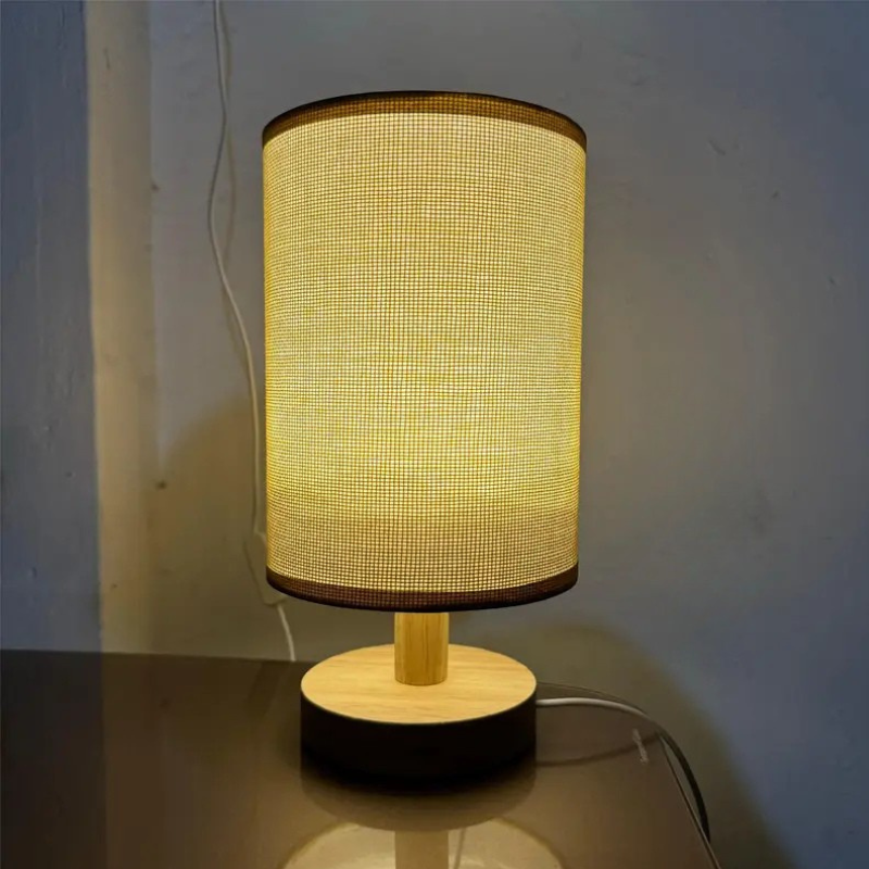 Minimalist Wooden Base Table Lamp with Fabric Shade