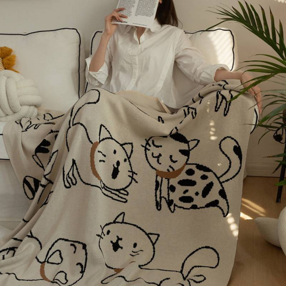 Cotton Cat Pattern Nap Blanket