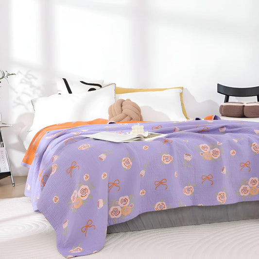 Reversible Bow-Knot and Rose Cotton Gauze Blanket