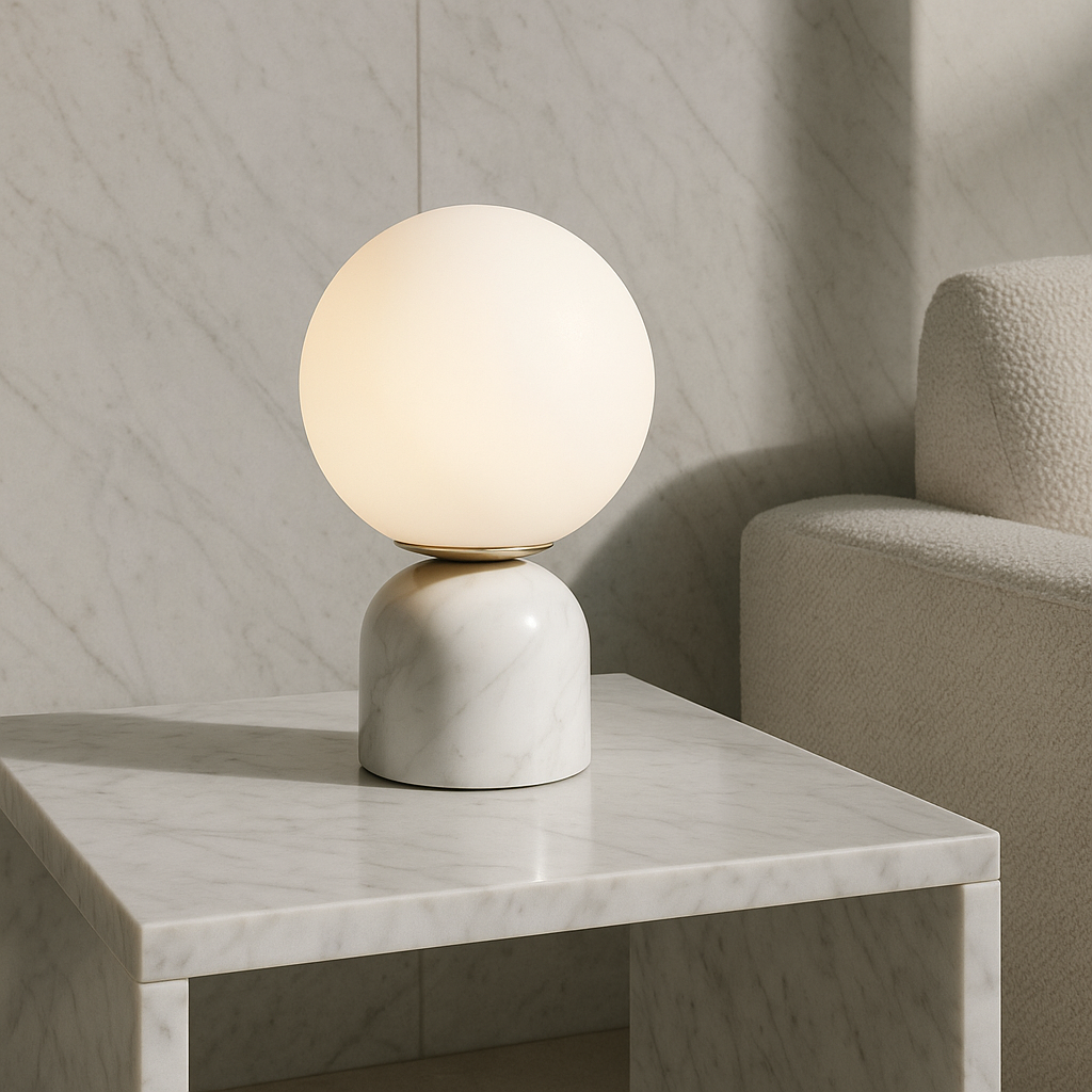 Marble Table Lamp with Glass Shade – Scandinavian Minimalist Design