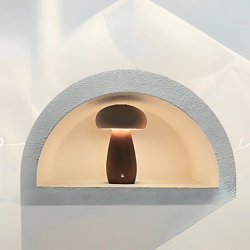Rechargeable Wooden Mushroom Lamp with Adjustable Light Settings