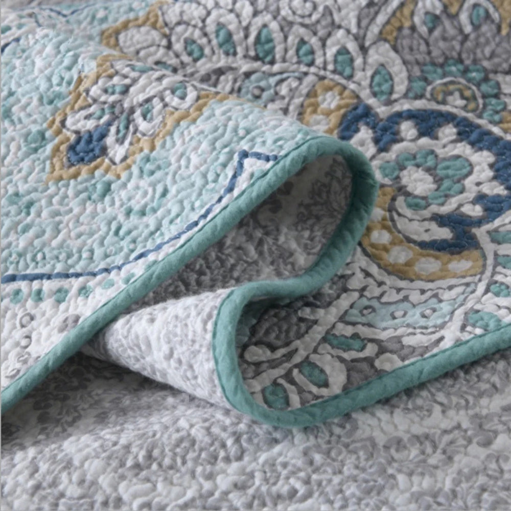 Paisley Aqua Teal Reversible Coverlet Set