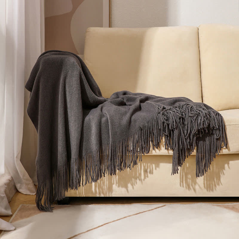 Chunky Knit Tassel Throw Blanket