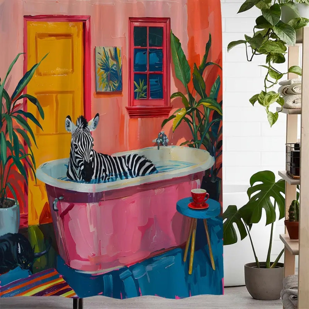 Playful Pink Zebra Shower Curtain